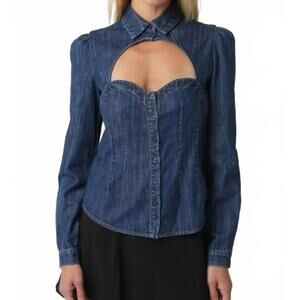 NEW OLIVACEOUS camille denim cutout top in blue